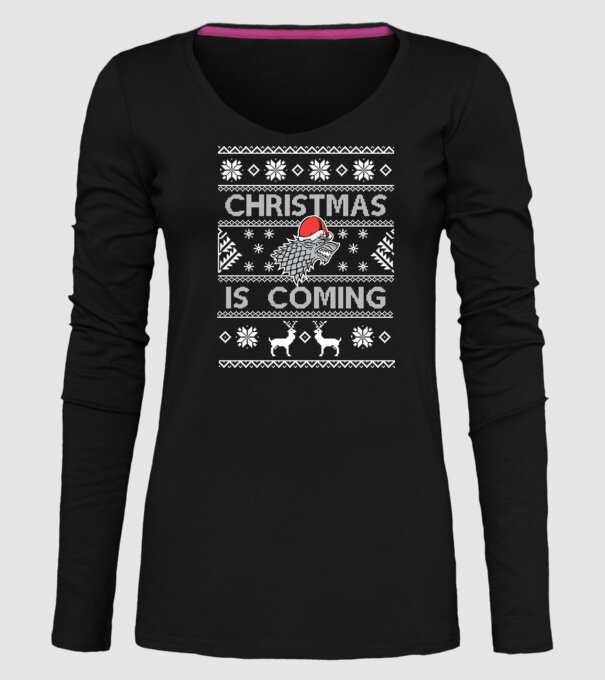 Christmas is Coming ugly sweater Game of Thrones model negru pe tricou