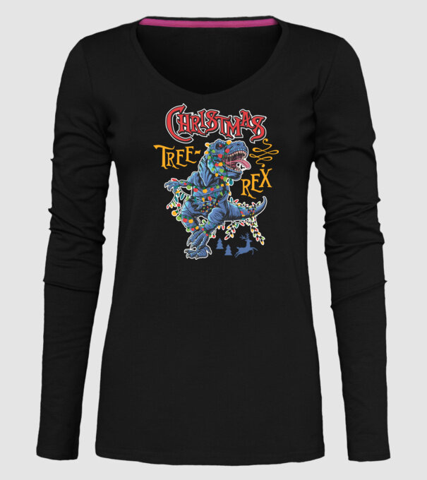 Christmas tree rex model negru pe tricou