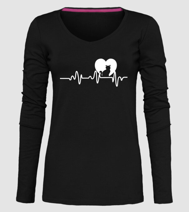 pisică heartbeat model negru pe tricou