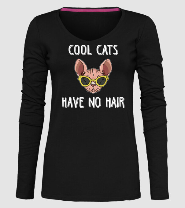 cool cats have no hair model negru pe tricou