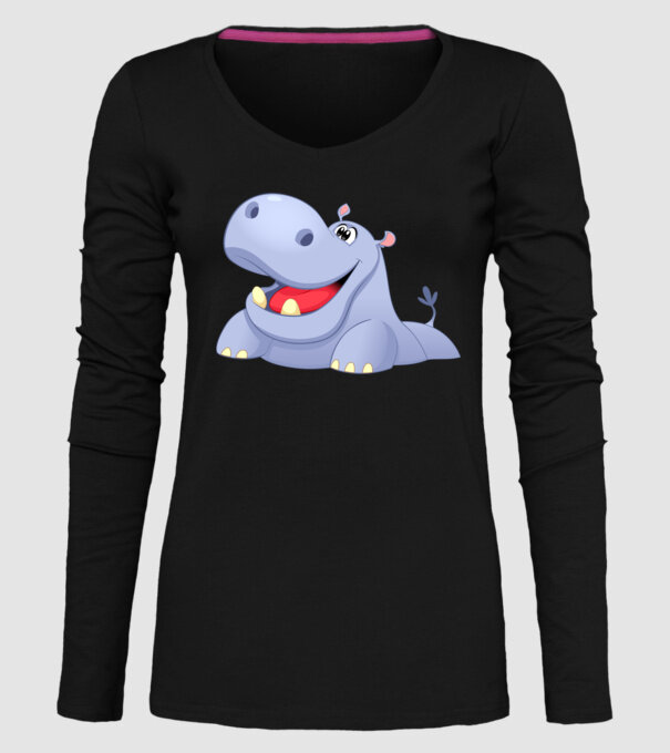 Cute Hippo model negru pe tricou