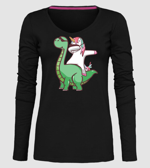 Dinozaur dabunicorn model negru pe tricou