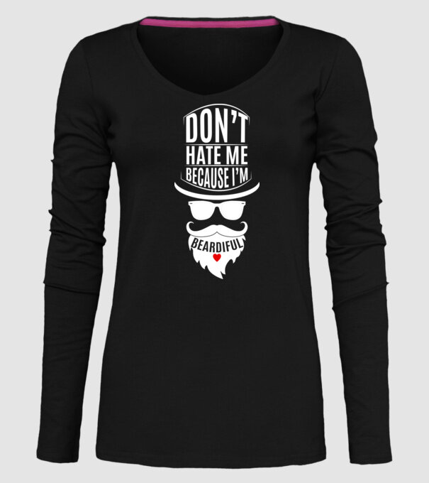 'Don''t hate me because I''m beardiful' model negru pe tricou