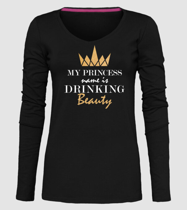 drinking beauty gold model negru pe tricou