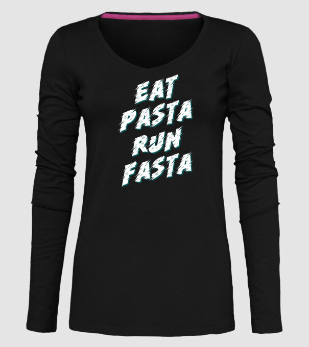 eat pasta run fasta model negru pe tricou