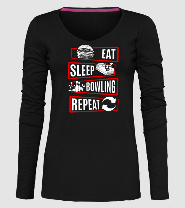 Eat sleep bowling repeat model negru pe tricou