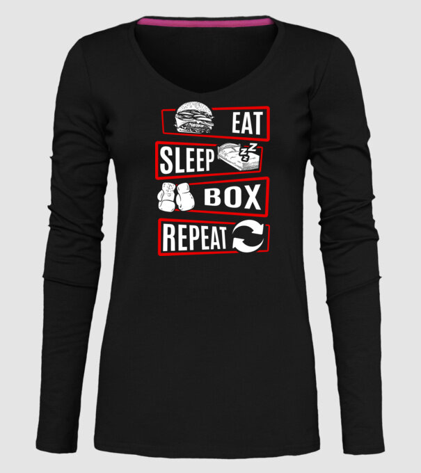Eat sleep box repeat model negru pe tricou