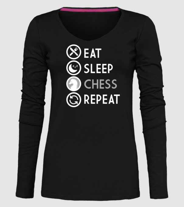 eat sleep chess model negru pe tricou