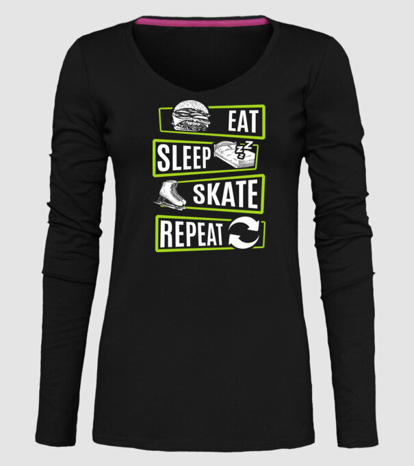 Eat sleep repeat patinaj V2 model negru pe tricou