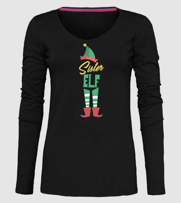 Elf family sister model negru pe tricou