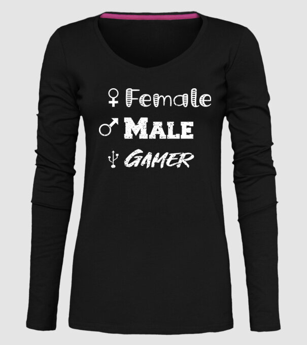 Female Male Gamer model negru pe tricou
