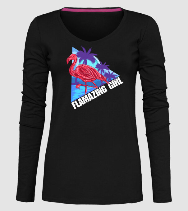 Flamingo girl model negru pe tricou