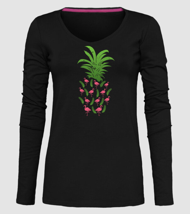 Flamingo ananas model negru pe tricou