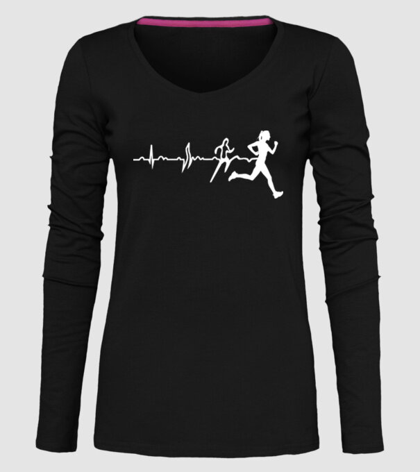femeie alergătoare ecg model negru pe tricou