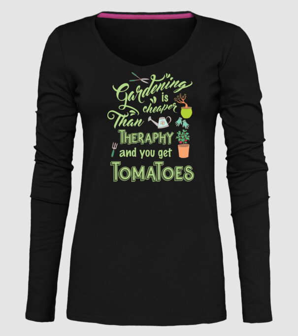 Gardening is cheaper than theraphy model negru pe tricou