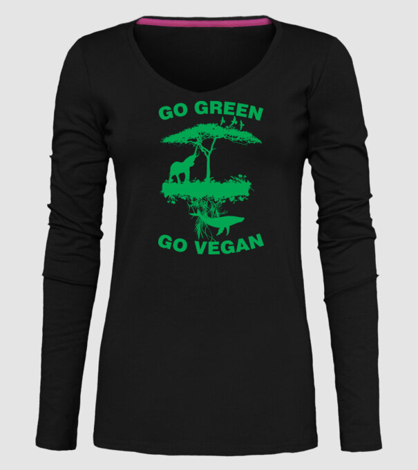 go green go vegan model negru pe tricou