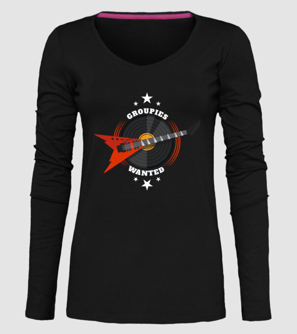 Groupies Wanted model negru pe tricou