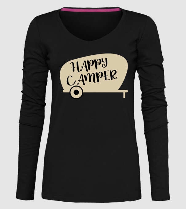 Happy camper text model negru pe tricou