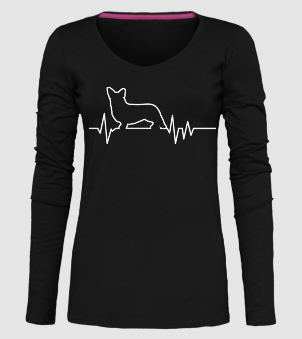 Heartbeat line Corgie model negru pe tricou