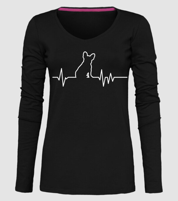 Heartbeat line Francia Bulldog model negru pe tricou