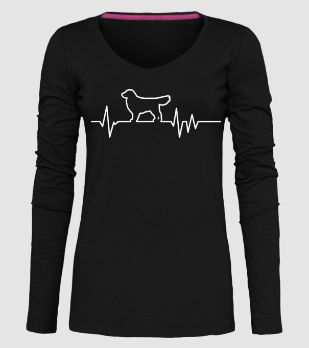 Heartbeat line Golden Retriever model negru pe tricou