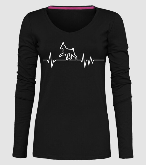 Heartbeat line Pinscher model negru pe tricou