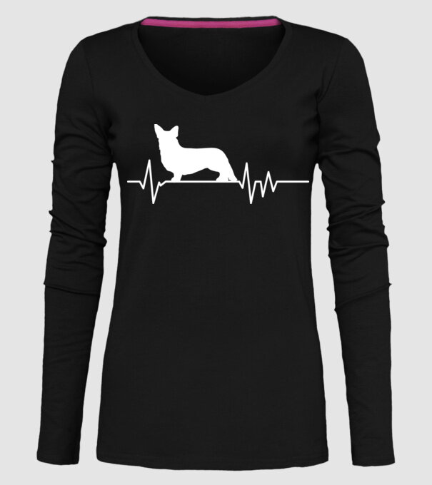 Heartbeat silueta Corgie model negru pe tricou