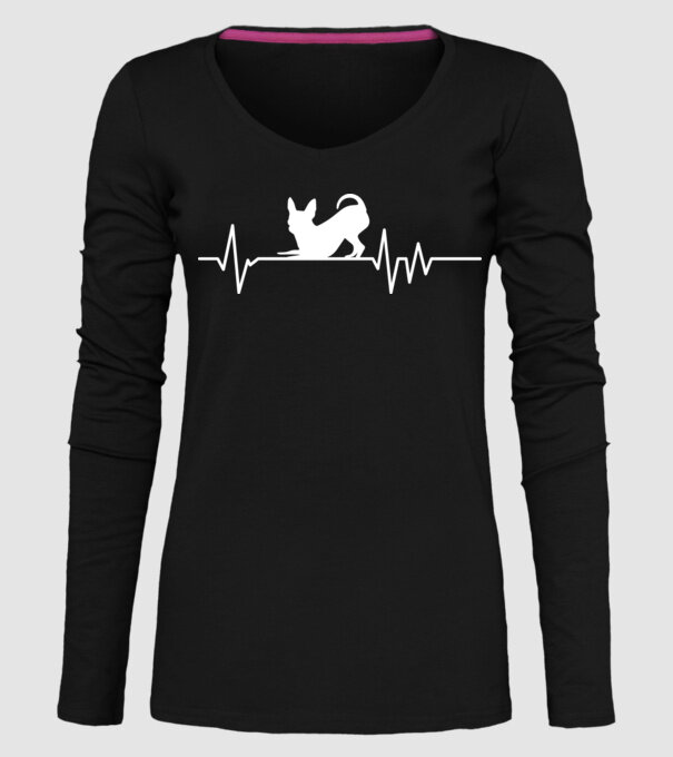 Heartbeat silueta Chihuahua model negru pe tricou