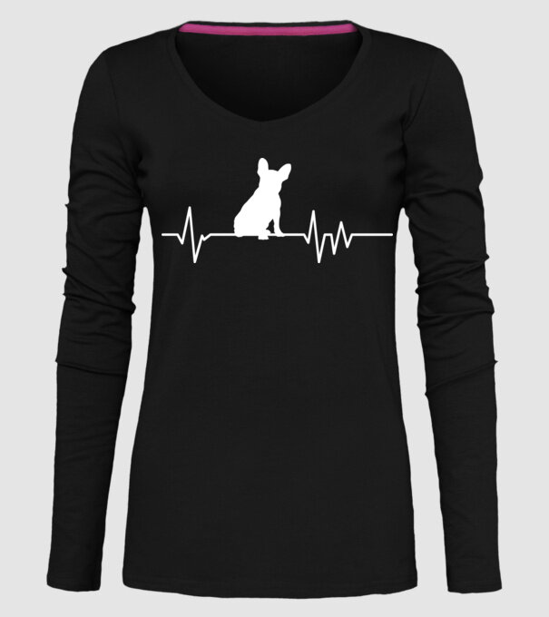 Heartbeat siluetă Bulldog francez model negru pe tricou