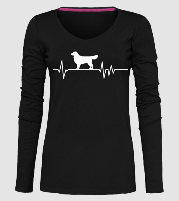 Heartbeat silueta Golden retriever model negru pe tricou