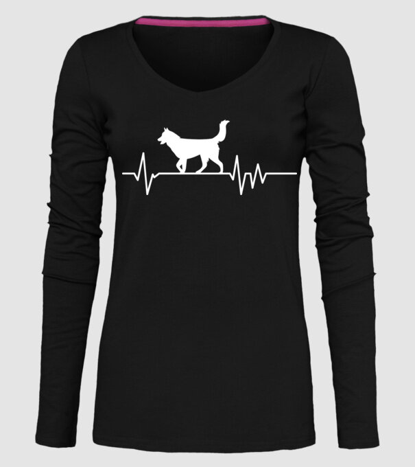 Heartbeat silueta Husky model negru pe tricou