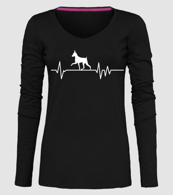 Heartbeat silueta Pinscher model negru pe tricou