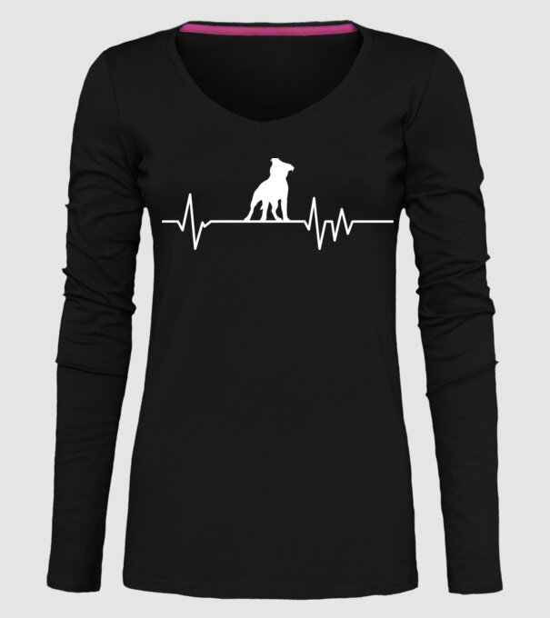 Heartbeat silueta Staffordshire terrier model negru pe tricou