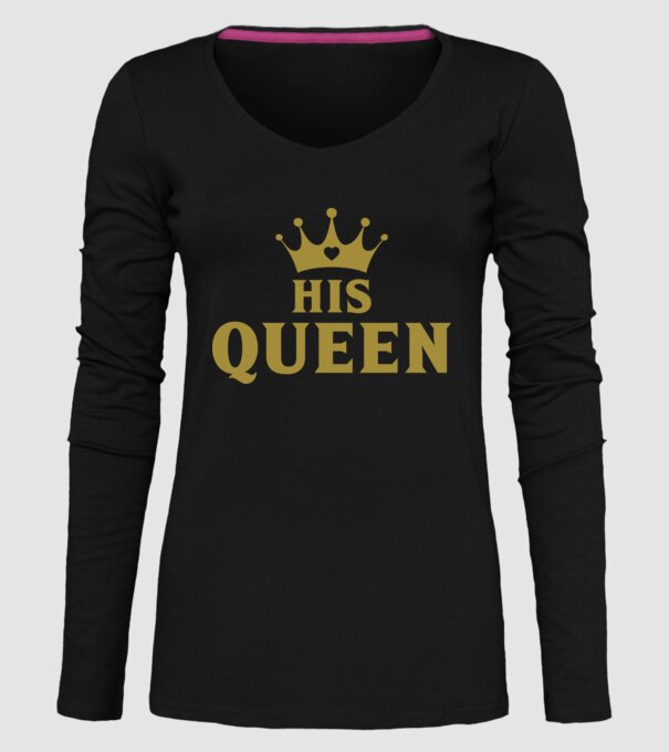 His Queen model negru pe tricou