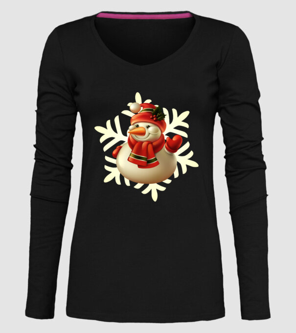 Om de zăpadă Moș Crăciun model negru pe tricou