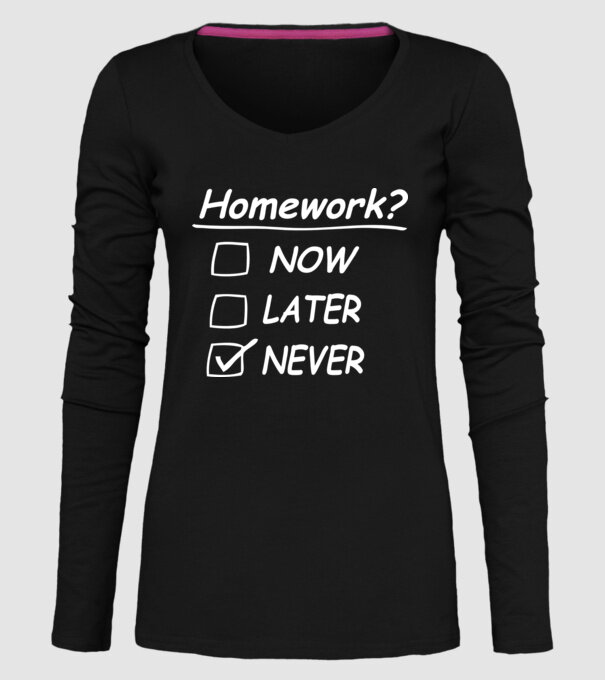 Homework never model negru pe tricou