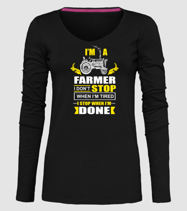 'I''m a farmer, i don''t stop when i''m tired' model negru pe tricou