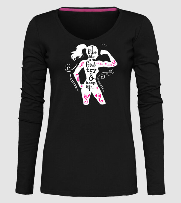 i run like a girl model negru pe tricou