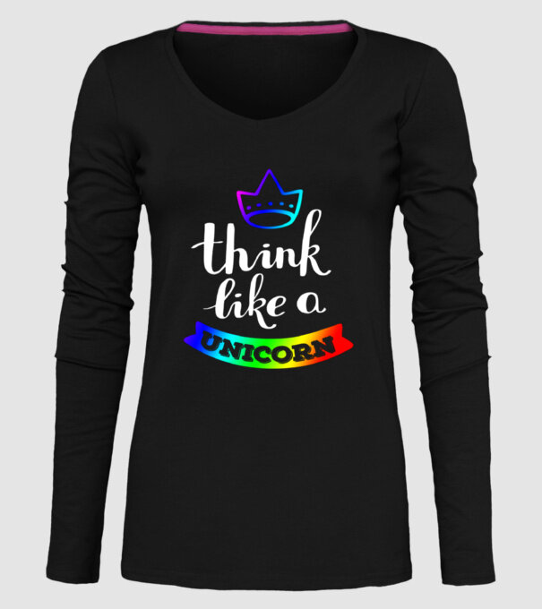 I think like a UNICORN model negru pe tricou