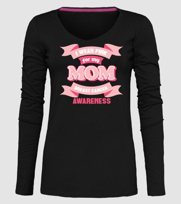 I wear pink for my mom model negru pe tricou