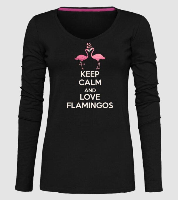 KEEP CALM and love flamingos light model negru pe tricou