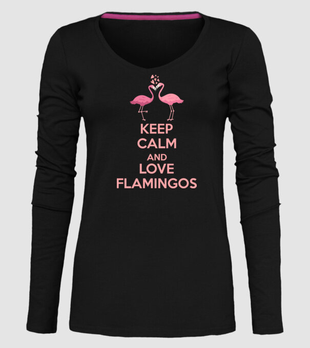 KEEP CALM and love flamingos pink model negru pe tricou