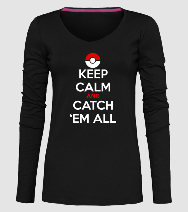 'Keep Calm catch ''em all!' model negru pe tricou