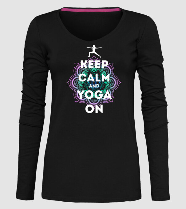 keepcalm yoga white model negru pe tricou