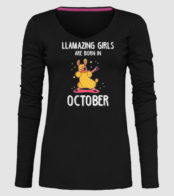 Llamazing girls are born in october model negru pe tricou
