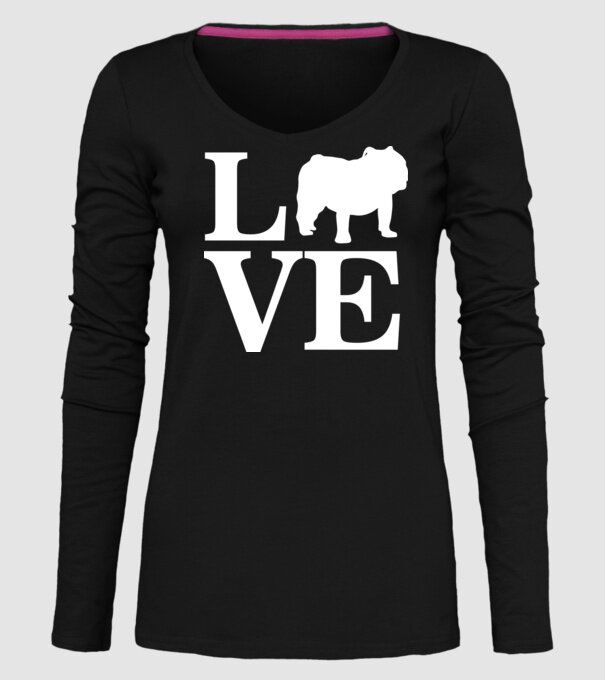 LOVE BULDOG ENGLEZESC model negru pe tricou