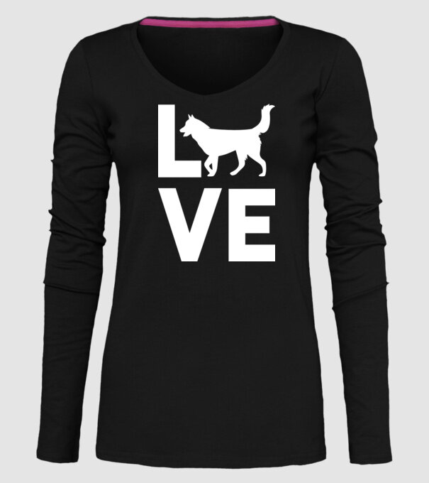 LOVE Husky model negru pe tricou