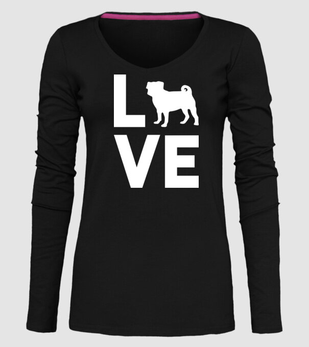 LOVE Mops model negru pe tricou