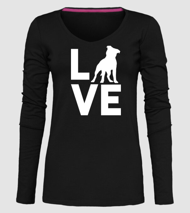 LOVE Staffordshire Terrier model negru pe tricou