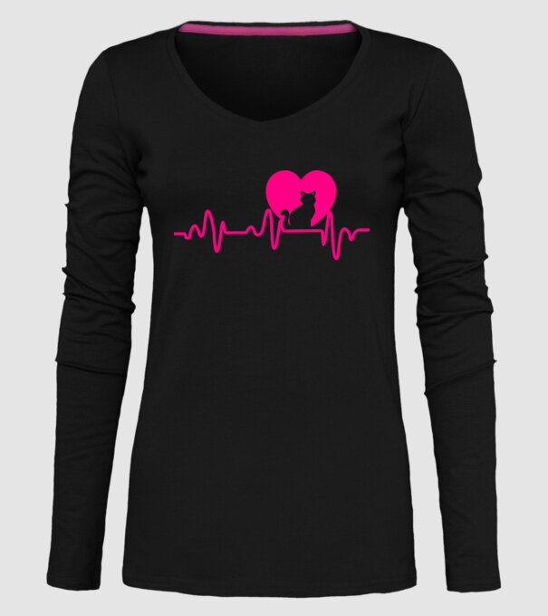 Pisică heartbeat model negru pe tricou